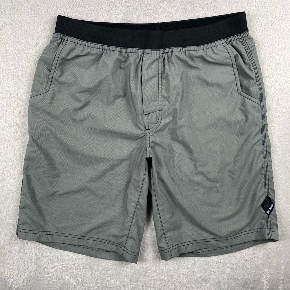 Prana Mojo Shorts Mens Large Gray Glen Plaid Performance Swim Quck Dry 10"